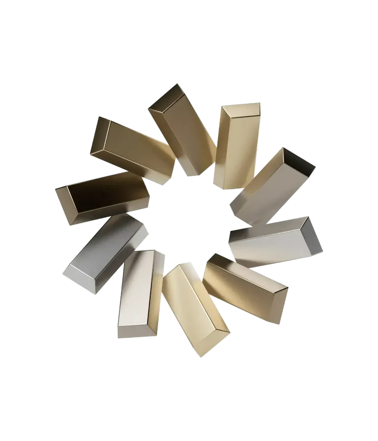 Barren aus Edelmetallen bilden ein rundes Rad