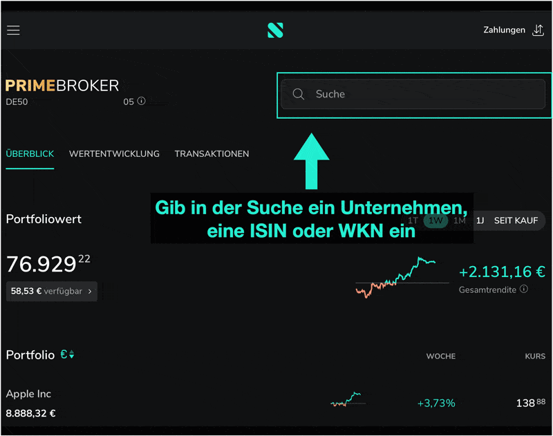 So erteilst du eine Order zum Aktienkauf bei Scalable Capital